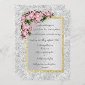 Blütenhochzeit aus Silbermarmor mit rosa Blumengol Einladung (Vorne/Hinten)