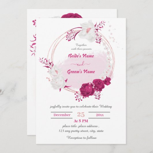 Blütenhochzeit Einladung (Vorne/Hinten)