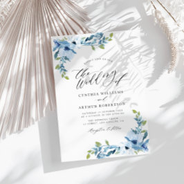 Blütenhochzeit in hellblau einladung