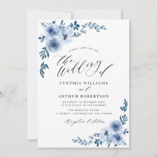 Blütenhochzeit in hellblau einladung