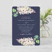 Blütenhochzeit in Navy. Aquarellfarben-Blume Einladung (Stehend Vorderseite)