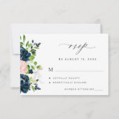 Blütenhochzeit in Navy und Rosa RSVP Karte (Vorderseite)
