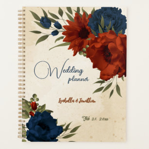 Blütenhochzeit in Orange und Marineblau Planer