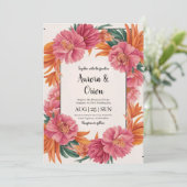 Blütenhochzeit in pink und orange einladung (Stehend Vorderseite)