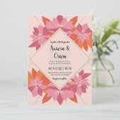 Blütenhochzeit in pink und orange einladung (Stehend Vorderseite)