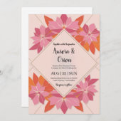 Blütenhochzeit in pink und orange einladung (Vorne/Hinten)