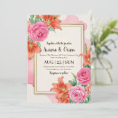 Blütenhochzeit in pink und orange einladung (Stehend Vorderseite)