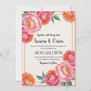 Blütenhochzeit in pink und orange einladung
