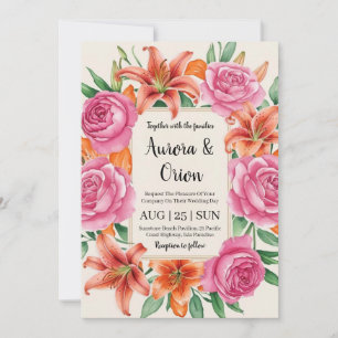 Blütenhochzeit in pink und orange einladung
