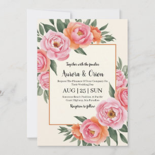 Blütenhochzeit in pink und orange einladung