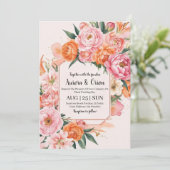 Blütenhochzeit in pink und orange einladung (Stehend Vorderseite)