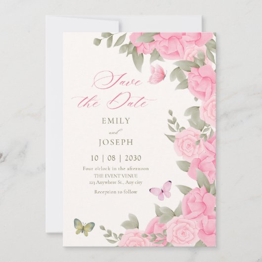 Blütenhochzeit in Rosa Save The Date (Vorderseite)