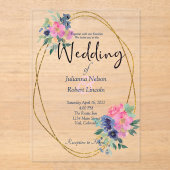 Blütenhochzeit in Rosa und Blau Acryleinladungen (Vorderseite)