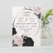 Blütenhochzeit in Rosa und Schwarz Einladung (Stehend Vorderseite)