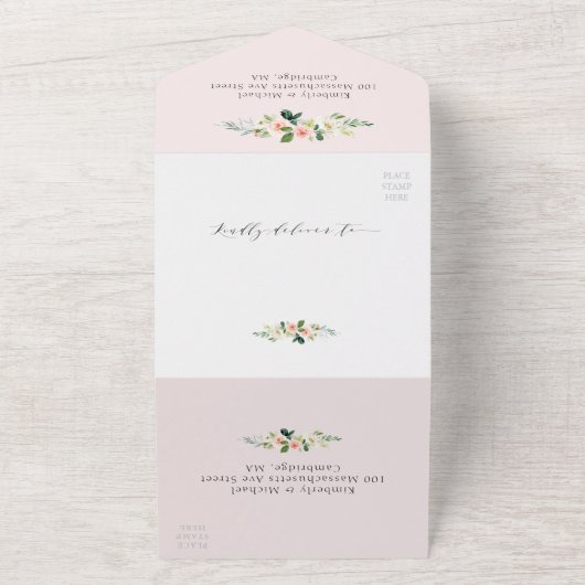 Blütenhochzeit in Rosa und Weiß All In One Einladung (Außenbereich)