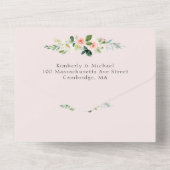 Blütenhochzeit in Rosa und Weiß All In One Einladung (Rückseite)