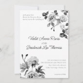 Blütenhochzeit in Schwarz und Weiß Einladung (Vorderseite)