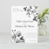 Blütenhochzeit in Schwarz und Weiß Einladung (Stehend Vorderseite)