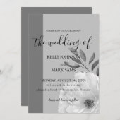 Blütenhochzeit in Schwarz/Weiß Einladung (Vorne/Hinten)