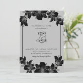 Blütenhochzeit in Schwarz/Weiß Einladung (Stehend Vorderseite)