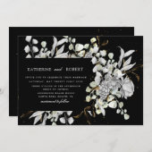 Blütenhochzeit in Silbergold Einladung (Vorne/Hinten)