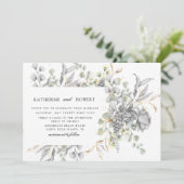 Blütenhochzeit in Silbergold Einladung (Stehend Vorderseite)