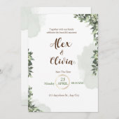 Blütenhochzeit in Weiß-Grün Einladung (Vorne/Hinten)