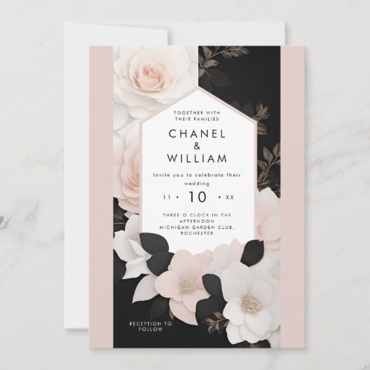 Blütenhochzeit mit Chanel-inspiriert Rosa Einladung (Vorderseite)