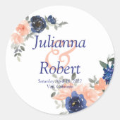 Blütenhochzeit Pfirsich und Blau Runder Aufkleber (Vorderseite)