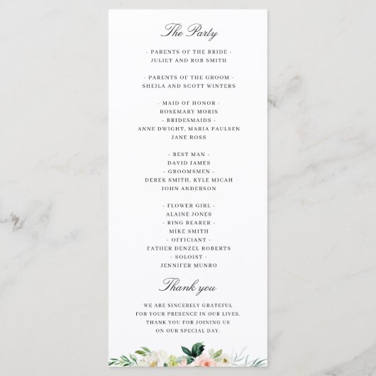 Blütenhochzeit Programm (Rückseite)