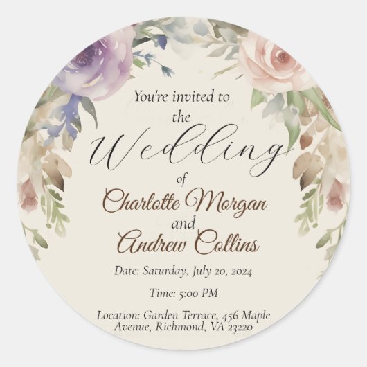 Blütenhochzeit Runder Aufkleber (Vorderseite)