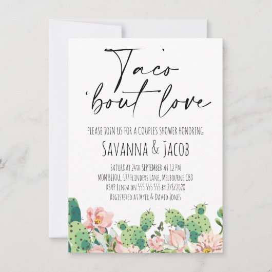 Blütenkaktus Taco 'bout Liebe Paare Dusche Einladung (Vorderseite)