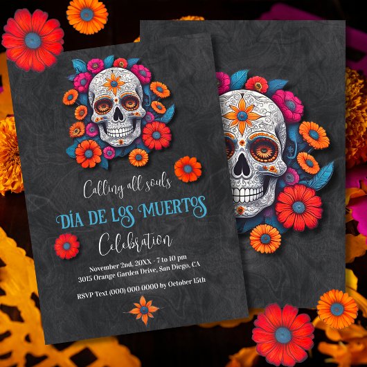 Blütenkalavera Dia de los Muertos Einladung