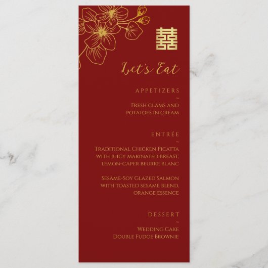 Blütenkirschblüte Chinesische Hochzeit rot Menükarte (Vorderseite)