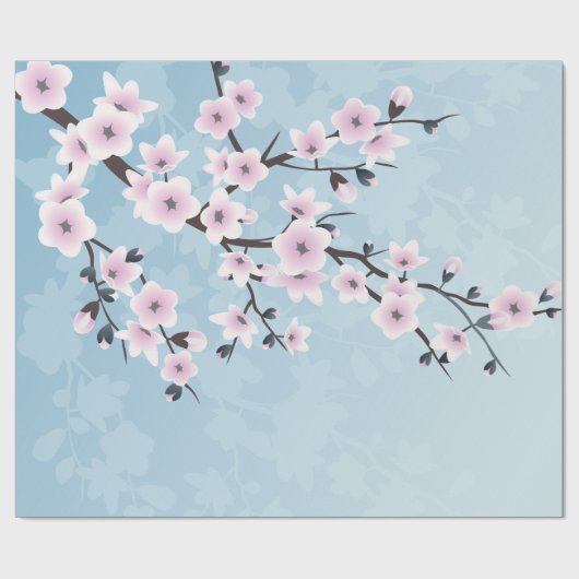 Blütenkirsche Blüten Dusty Pink Pale Blau Geschenkpapier (Flach)