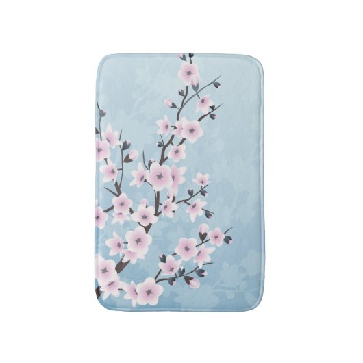 Blütenkirsche Blüten Dusty Pink Sky Blau Badematte (Vorderseite Vertikal)