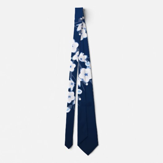 Blütenkirsche Blüten Navy Blau Weiß Krawatte (Rückseite)