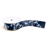 Blütenkirsche Blüten Navy Blau Weiß Satinband (Spule)