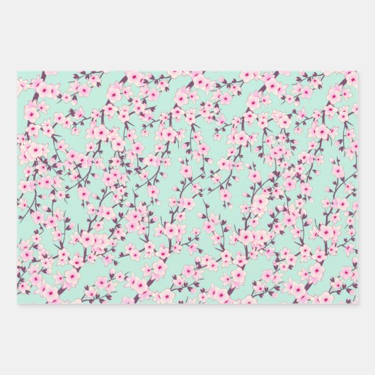 Blütenkirsche Blüten Pastelltöne Geschenkpapier Set (Vorderseite 2)