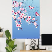 Blütenkirsche Blüten Rosa Blau Poster (Heimbüro)