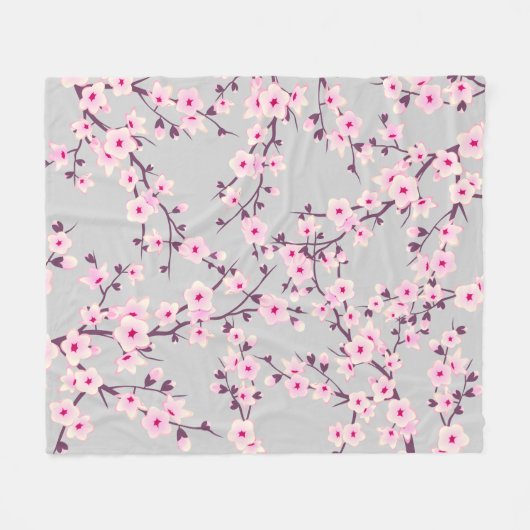 Blütenkirsche Blüten Rosa Grau Fleecedecke (Vorderseite (Horizontal))