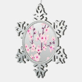 Blütenkirsche Blüten Rosa Grau Schneeflocken Zinn-Ornament (Rechts)