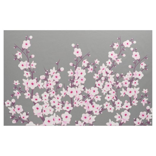 Blütenkirsche Blüten Rosa Grau Stoff (Yard (91,4 cm))