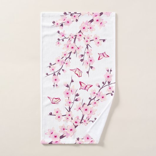 Blütenkirsche Blüten Rosa Weiß Badhandtuch Set (Handtuch)