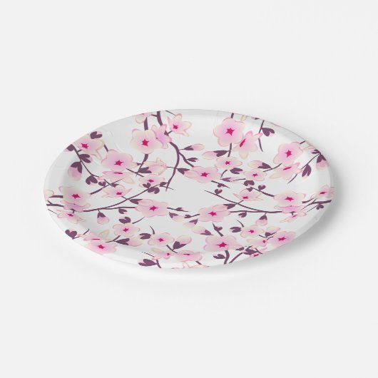 Blütenkirsche Blüten Rosa Weiß Pappteller (Schrägansicht)