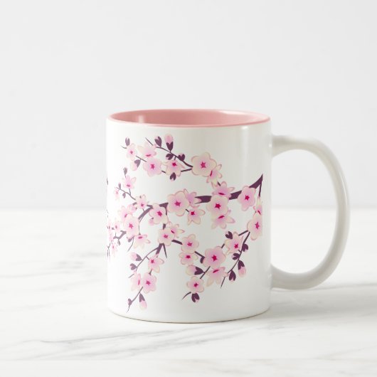 Blütenkirsche Blüten Rosa Weiß Zweifarbige Tasse (Rechts)
