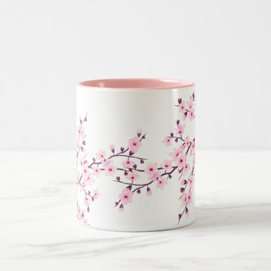 Blütenkirsche Blüten Rosa Weiß Zweifarbige Tasse (Mittel)