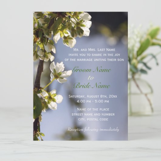 Blütenkirsche im Frühling Einladung (Stehend Vorderseite)