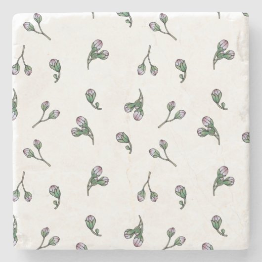 Blütenknospen - Rosa und Grün - Blütenmuster Steinuntersetzer (Vorderseite)
