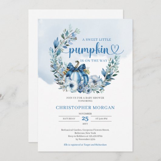 Blütenkranz-Kürbis Einladung (Vorne/Hinten)